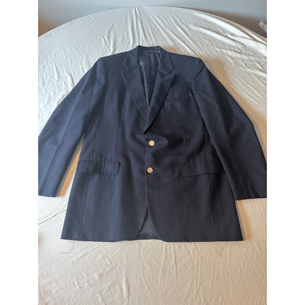 Burberry Blazer Mens 42R Navy Blue Excellent Gold Crest Button‎ Sport Coat